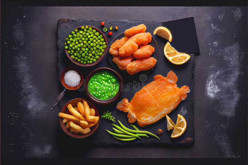 Fish and Chips Food Banquet Buffet Stock Illustration Illustration of chinese, extras 267831812