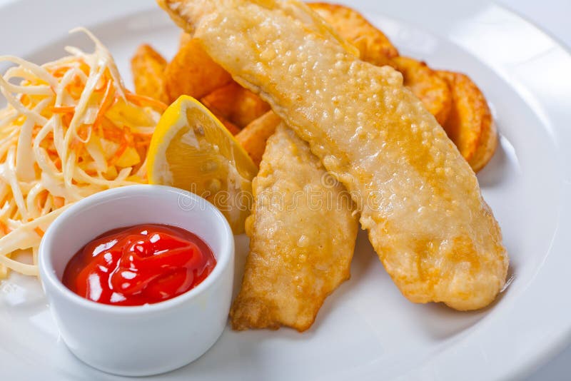 Fish and chips with salad and sauce stock images Fish and chips with salad and sauce stock images
