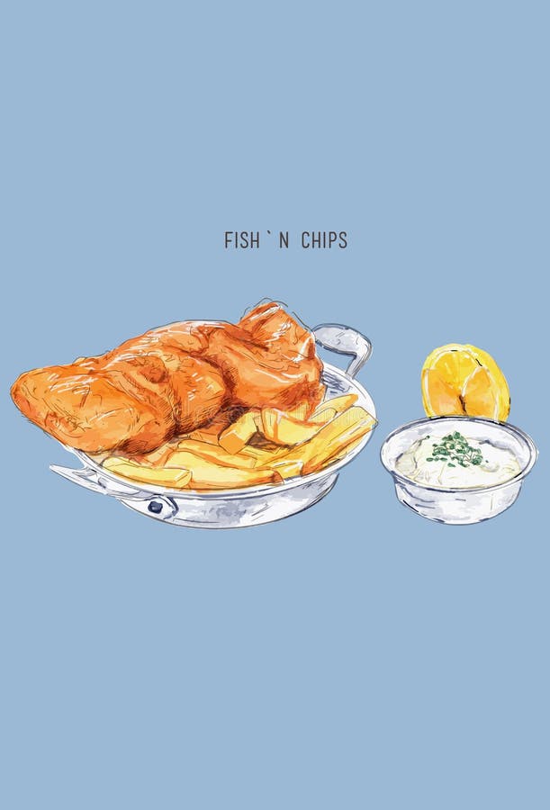 Fish And Chips Sketch .British Cuisine. Street Food Series ...