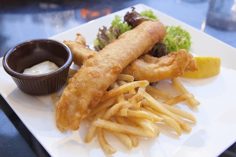 Fish And Chips With Tartar Sauce Stock Photo - Image of