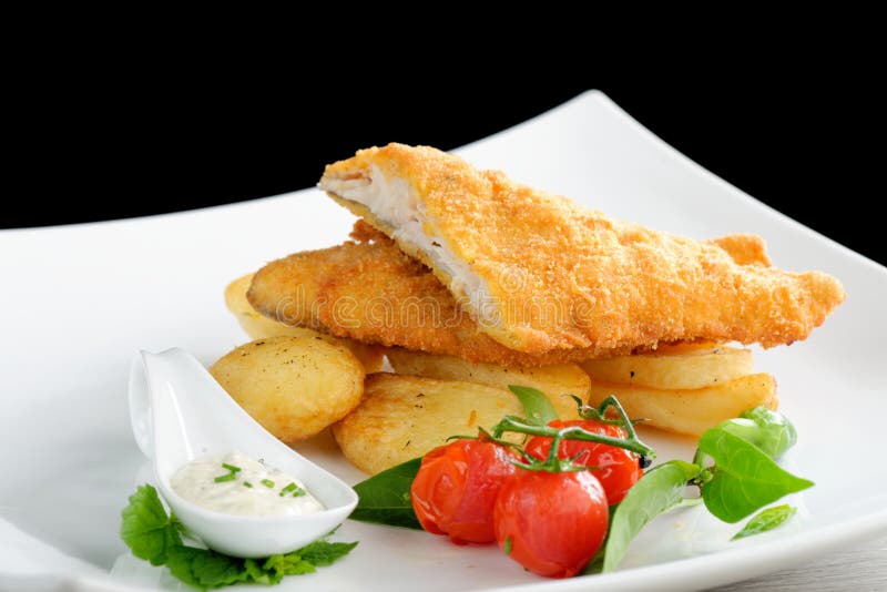 Fried Fish and Chips on the Plate for Dinner Stock Photo Image of