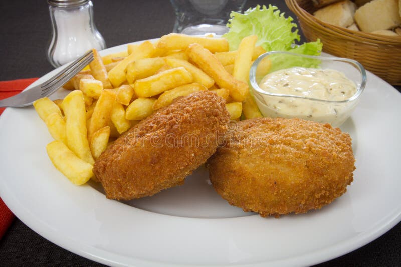 Fish Croquette and French Fries Stock Photo - Image of lunch, appetizer ...