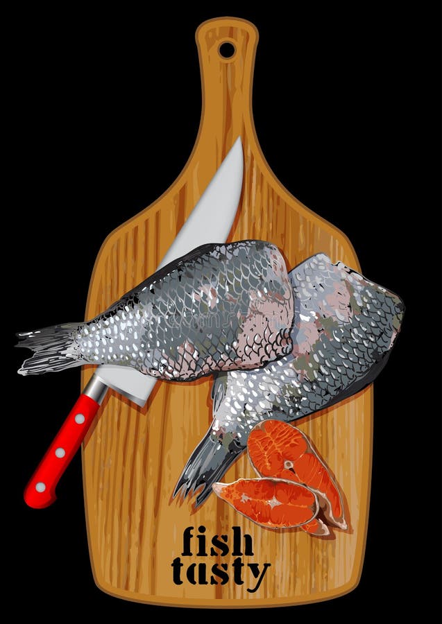 Fish on a cutting board stock vector. Illustration of restaurant 70489771