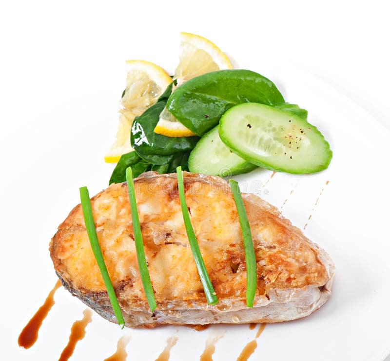 Fish dish - fried fish fillet with vegetables