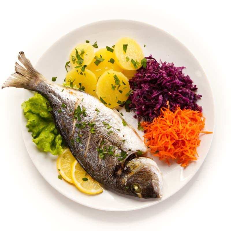 Fish Dish Roasted Dorada And Vegetables Stock Image Image of