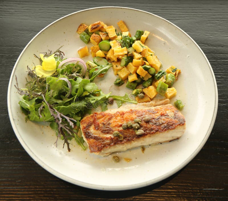Fish Dish Served in Gourmet Restaurant Stock Image Image of dinner