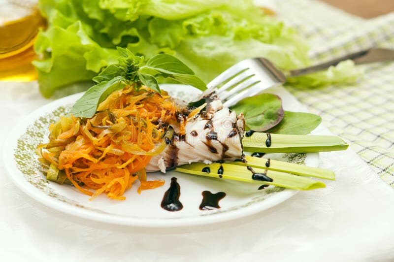Fish dish with vegetables stock image. Image of lunch 24170787