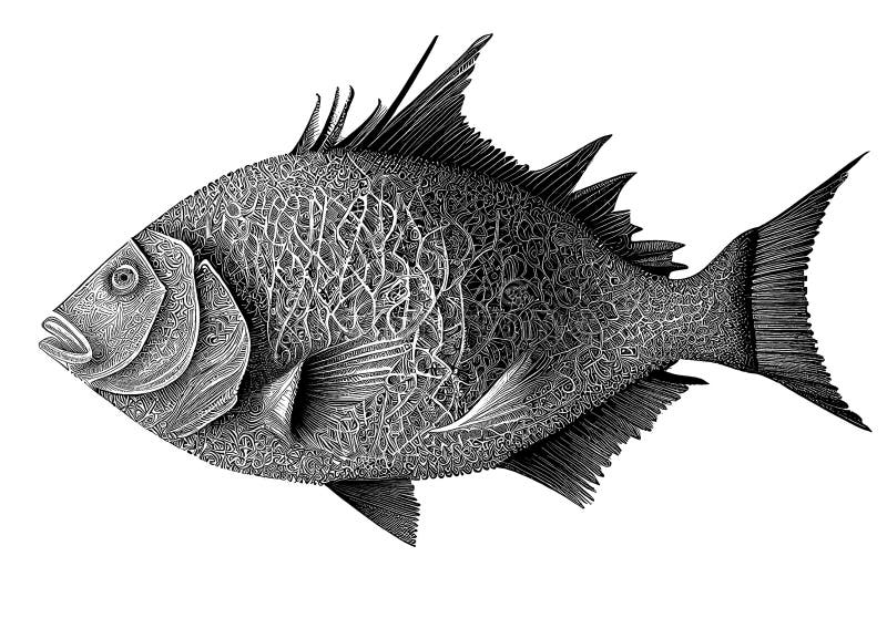 Fish drawing stock illustration. Illustration of marane 269694281