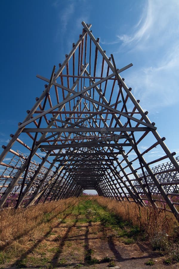 Fishdrying racks stock image. Image of scandinavia, lofotes 10996649