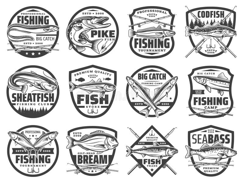 Fishing Rods, Fish and Hooks. Fisherman Club Stock Vector - Illustration of  logo, fisher: 172903258