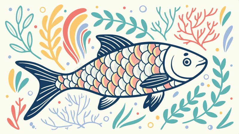 Fish with floral patterns, decorative marine life and artistic fish design vector design Generative AI vector illustration