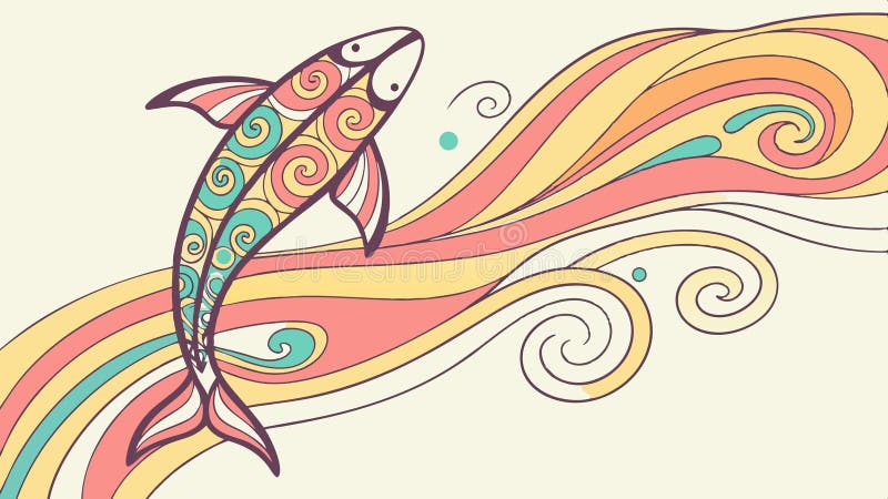 Fish with flowing lines, stylized marine life artistic motion vector design Generative AI stock illustration
