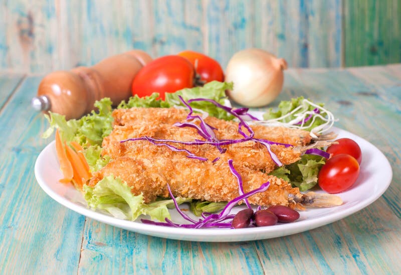 Fish fry in plate on wood stock photo. Image of plate 69074068