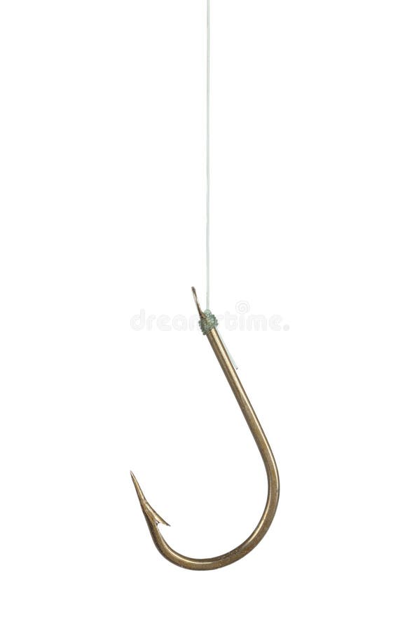 White fish hanging on a fishing line with a hook. Stock Photo by