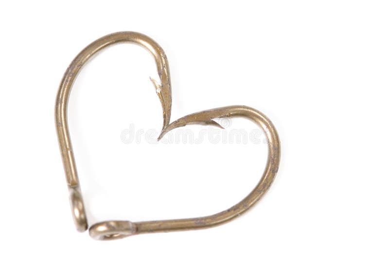 Fishing hook love heart sign with trout fish isolated on a white