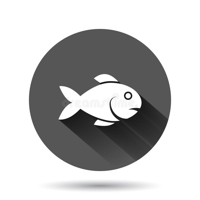 Fish Icon in Flat Style. Seafood Vector Illustration on Black Round  Background with Long Shadow Effect Stock Vector - Illustration of fish,  simple: 184549799