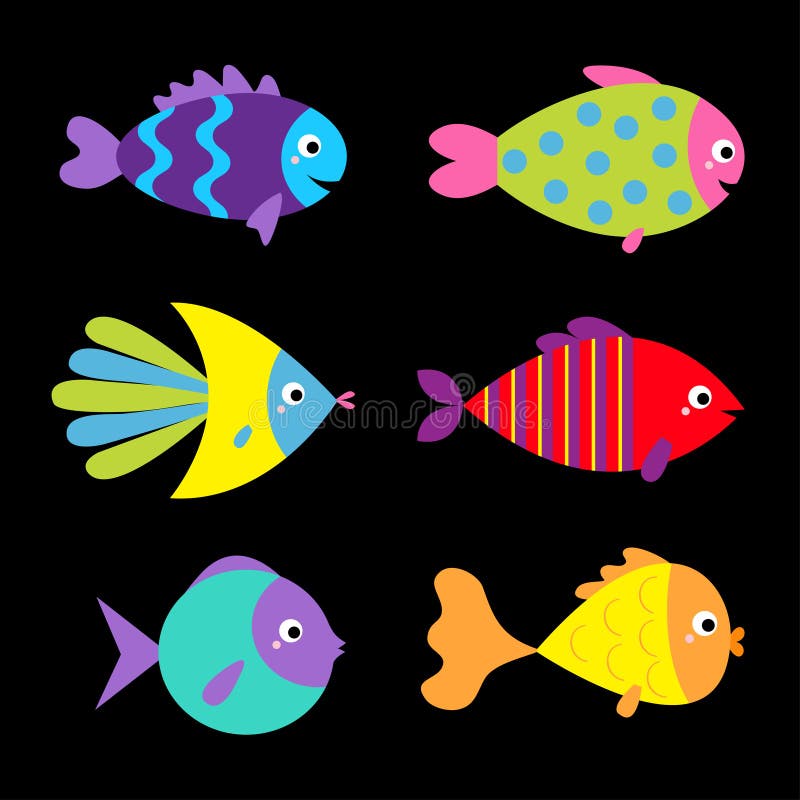 Fish Icon Set. Cute Cartoon Kawaii Funny Character. Colorful Aquarium Sea  Ocean Animals. Baby Kids Collection. Marine Life Stock Vector -  Illustration of decoration, baby: 176542653