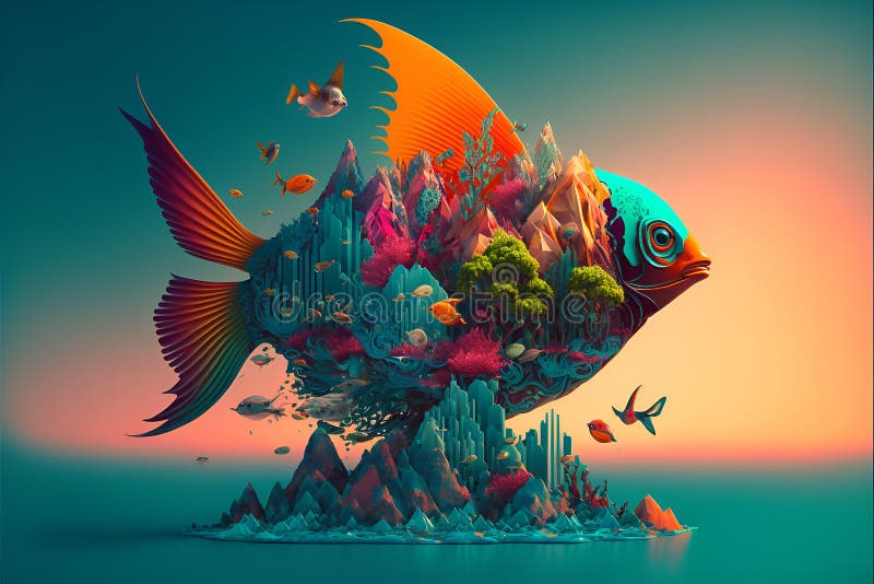 Fish and Island. Abstract Art Stock Illustration Illustration of