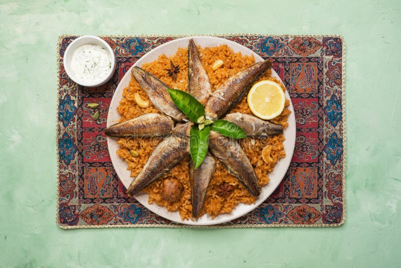 Fish Kabsa Dish. Middle Eastern Food Stock Photo - Image of grilled ...