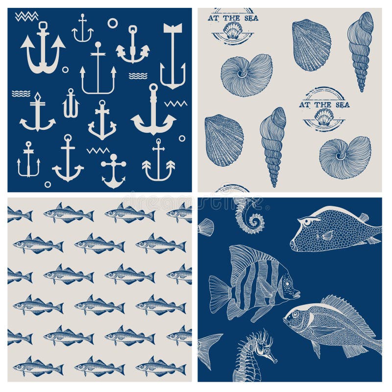 Fish and Marine Background Set stock illustration