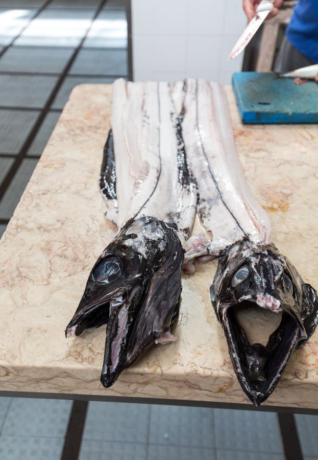 Fish on Market, Black Scabbard Espada in Fish Market Stock Image