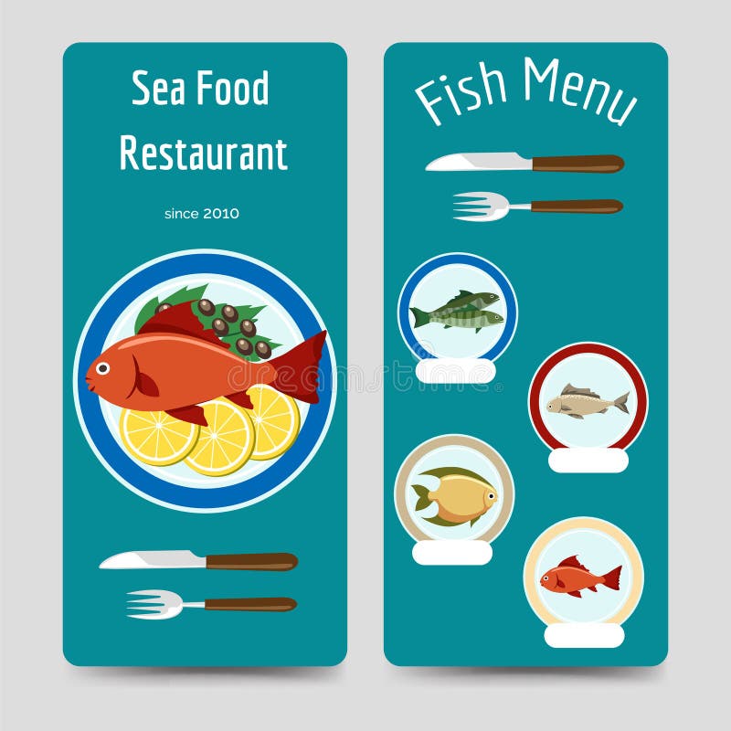 Fish menu flyers template stock vector. Illustration of doodle - 76484997