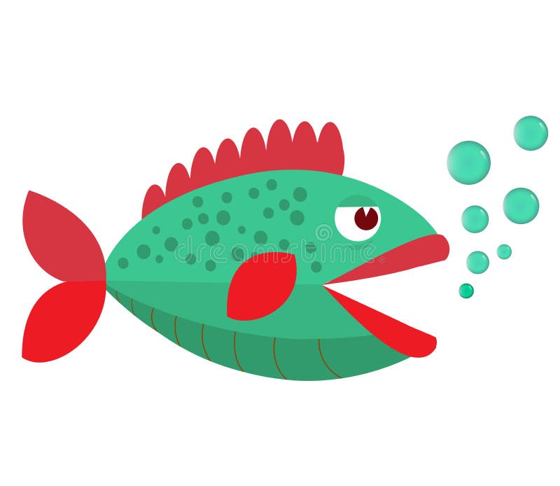 Fish mouth opened with bubbles. Fish on a white background. Vector Illustration.