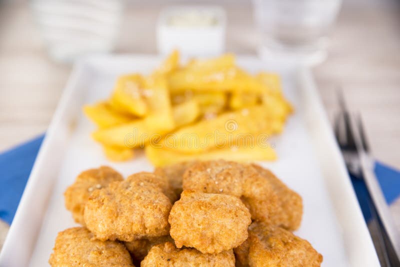 Fish Nuggets with French Fries Stock Photo - Image of diner, fast ...