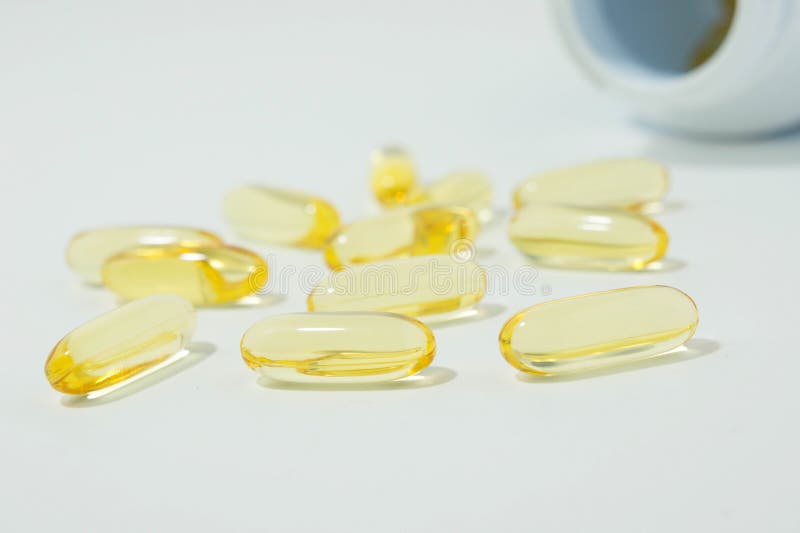 Fish Oil Capsule Supplements Nourish the Nervous System. and Cho Stock