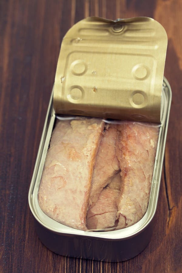 Fish in Oil on Iron Box on Wooden Background Stock Photo Image of meal, appetizer 89135300