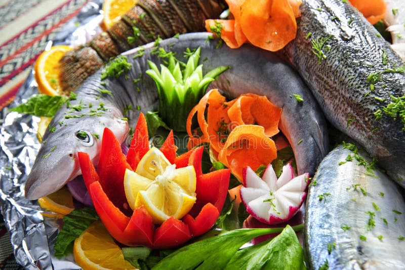 Fish Platter with Vegetables. Fish and Vegetables Stock Photo Image