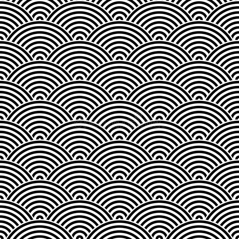 Fish scale seamless pattern background. Abstract design element. Black vector illustration of striped concentric circles royalty free illustration