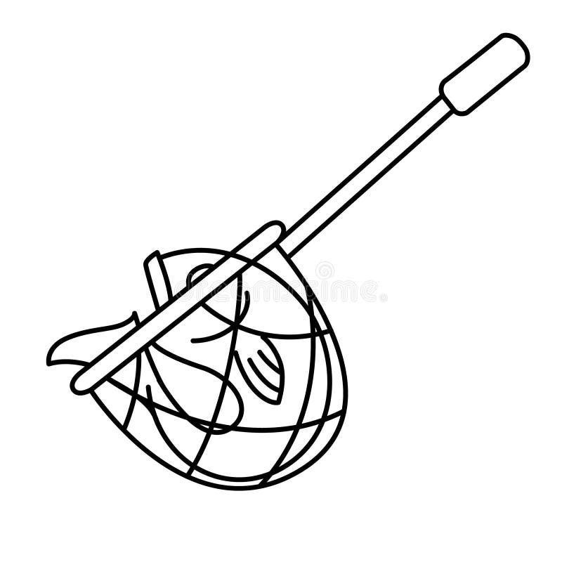 Fish Scoop Fishing Net Icon Outline Design Vector Illustration on