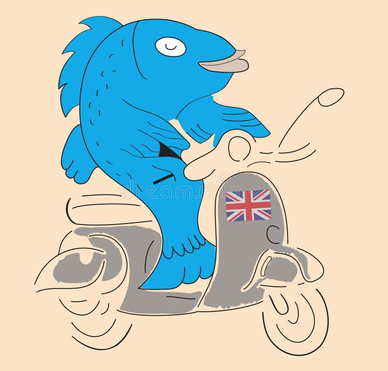 Fish on a scooter stock vector. Illustration of friendly 28282353