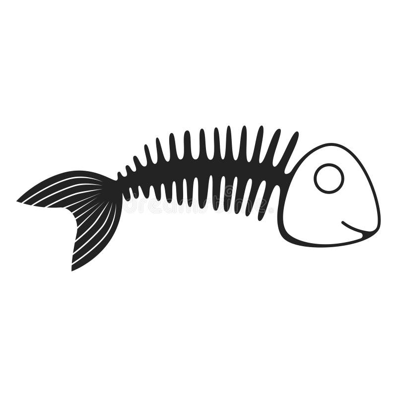 Fish Skeleton Icon, Marine Life Black Symbol Stock Vector