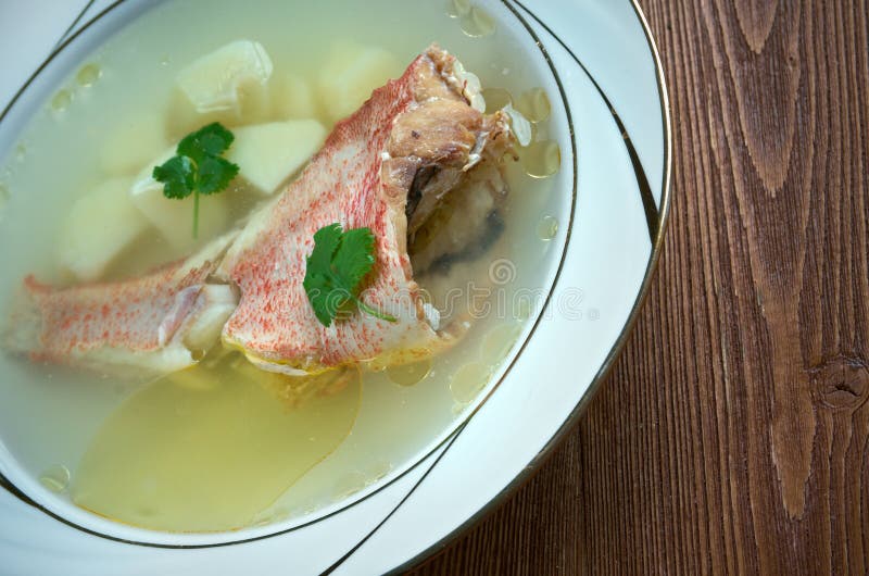 Fish soup with red grouper stock image. Image of soup 48984719