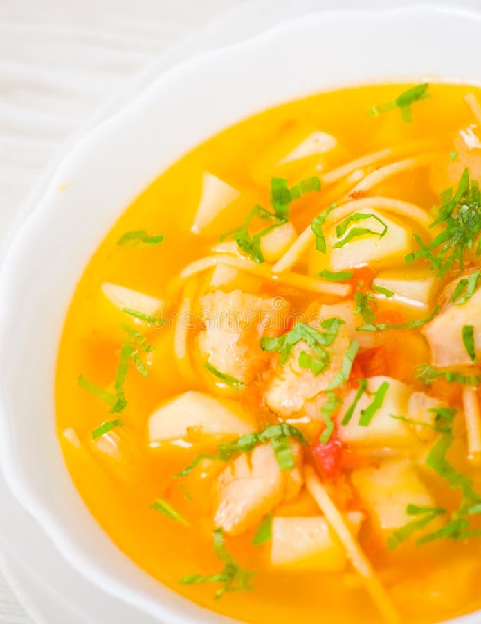 Fish Soup with Vegetables and Pasta Stock Image - Image of boiled ...