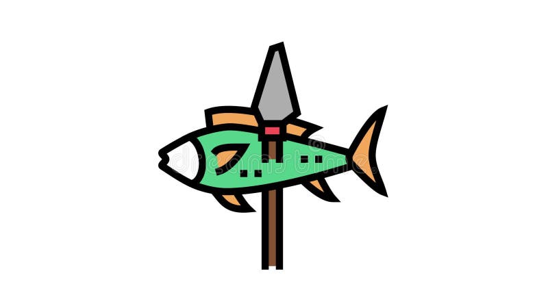 Fish on spear color icon animation