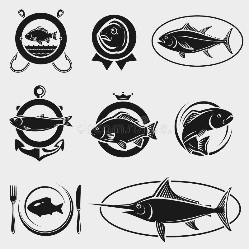 Francobolli del pesce e le etichette impostate.