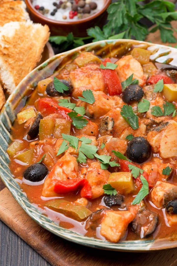 Fish Stew in Tomato Sauce on a Plate, Top View Stock Photo Image of