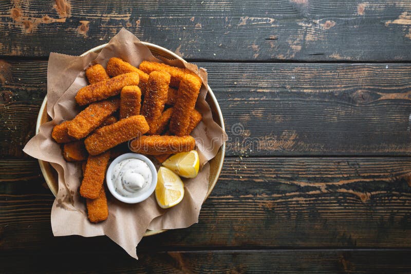 Fish Sticks with Sauce on the Table Stock Photo Image of breading