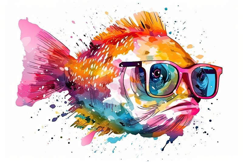 Fish in Sunglasses Realistic with Paint Splatter Abstract Generative AI  Stock Illustration - Illustration of beauty, adds: 274430528