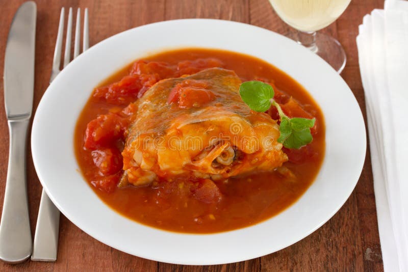 Tuna Fish in Tomato Sauce with Pepper and Bread Stock Image Image of