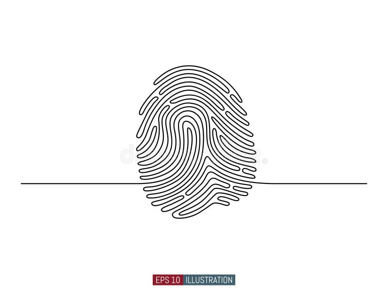 Continuous line drawing of fingerprint. Abstract smart phone silhouette. Vector illustration.