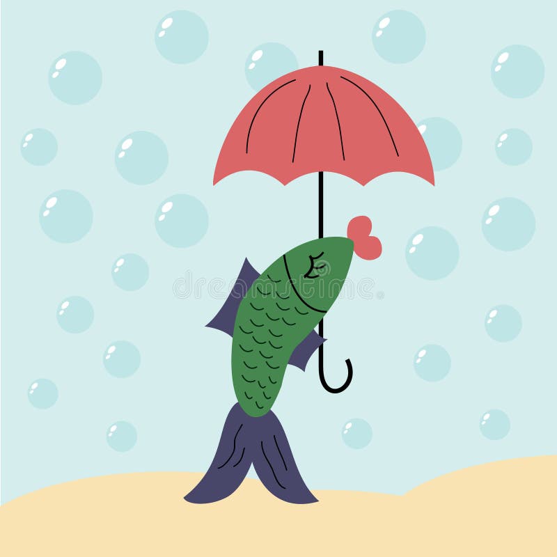 Fish under the umbrella stock vector. Illustration of blue 143003798
