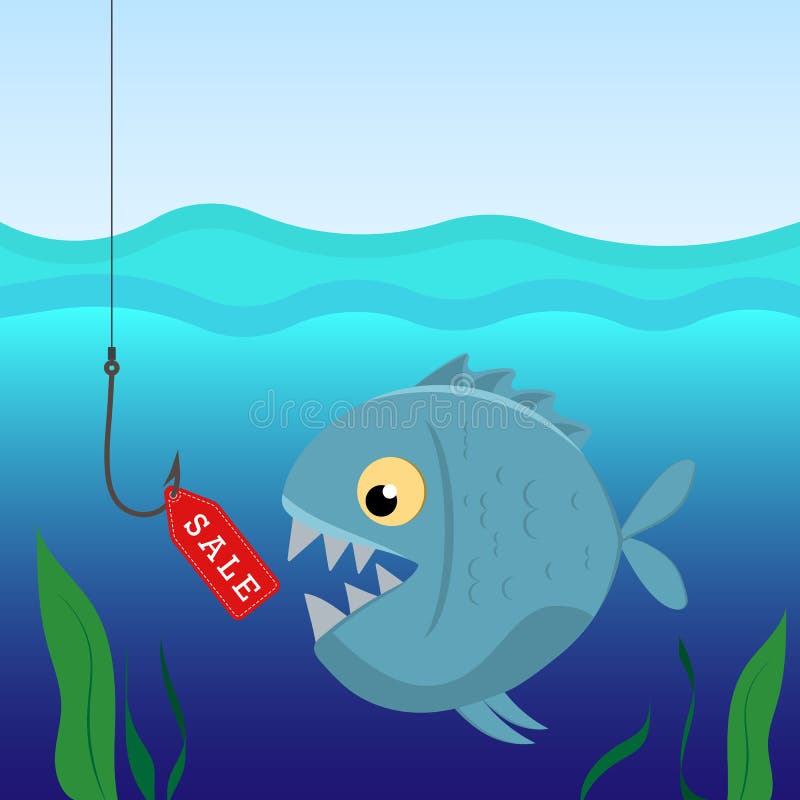 Fish Under Water on the Hook with a Label Sales. Business Concept and ...