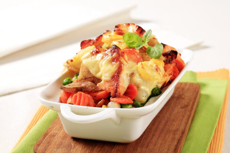 Fish and Vegetable Casserole Stock Photo Image of peas, board 94159456