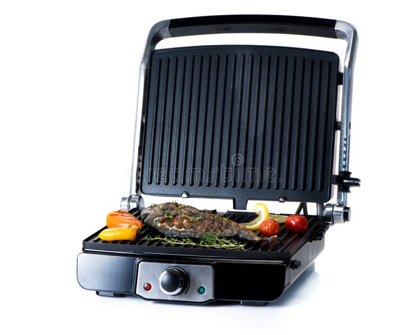 Fish and Vegetables on an Electric Grill Stock Image Image of thyme