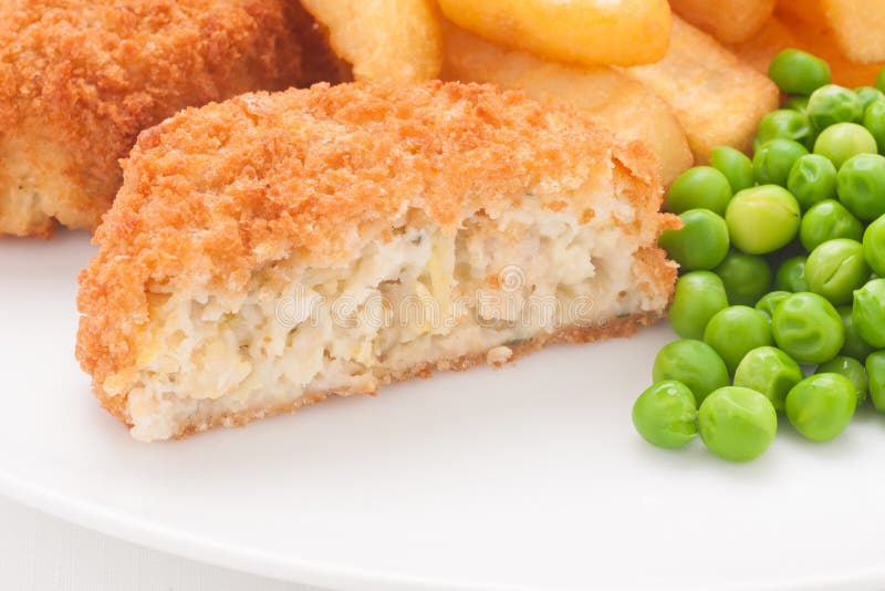Fishcake Chips and Peas stock photo. Image of bread, fast 54301950
