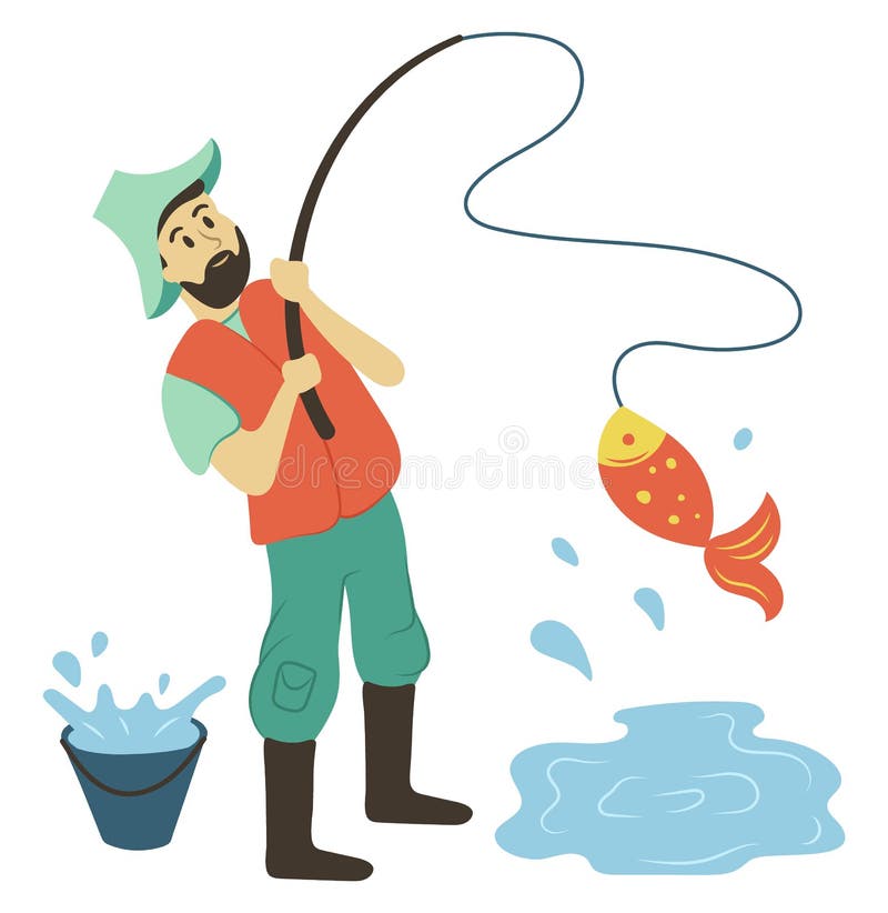 Fisher-штанга удерживания человека с Pike, удя вектор иллюстрация штока Fisher-штанга удерживания человека с Pike, удя вектор иллюстрация штока